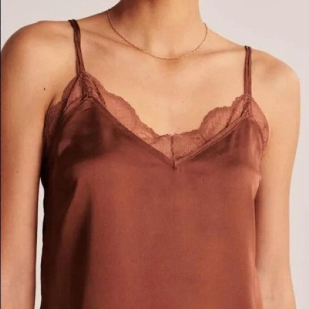 Abercrombie & Fitch Brown Satin Lace Trim Cami Tank Top Adjustable Straps Sz S